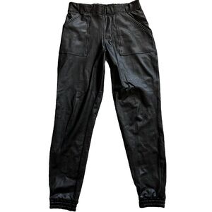 SPANX Black Faux Leather Jogger Pants Size Large Pull On Trendy Stylish